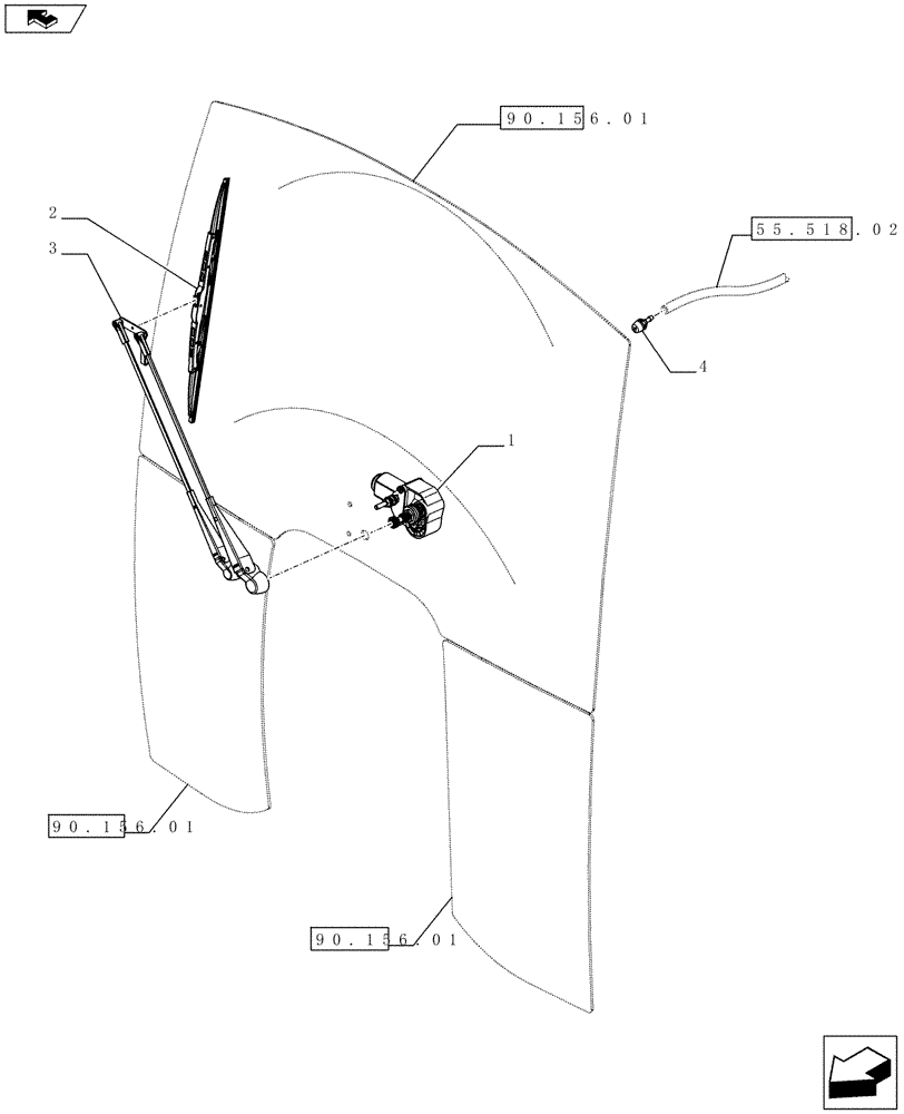 Схема запчастей Case IH FARMALL 75C - (55.518.02[01]) - FRONT WINDSHIELD WIPER - W/CAB (55) - ELECTRICAL SYSTEMS