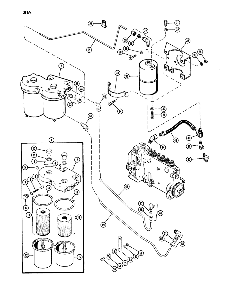 Схема запчастей Case IH 1030 - (031A) - FUEL INJECTION FILTER SYSTEM, THREE STAGE FILTERING SYSTEM, USED PRIOR TO ENGINE SERIAL NO. 2205978 (03) - FUEL SYSTEM