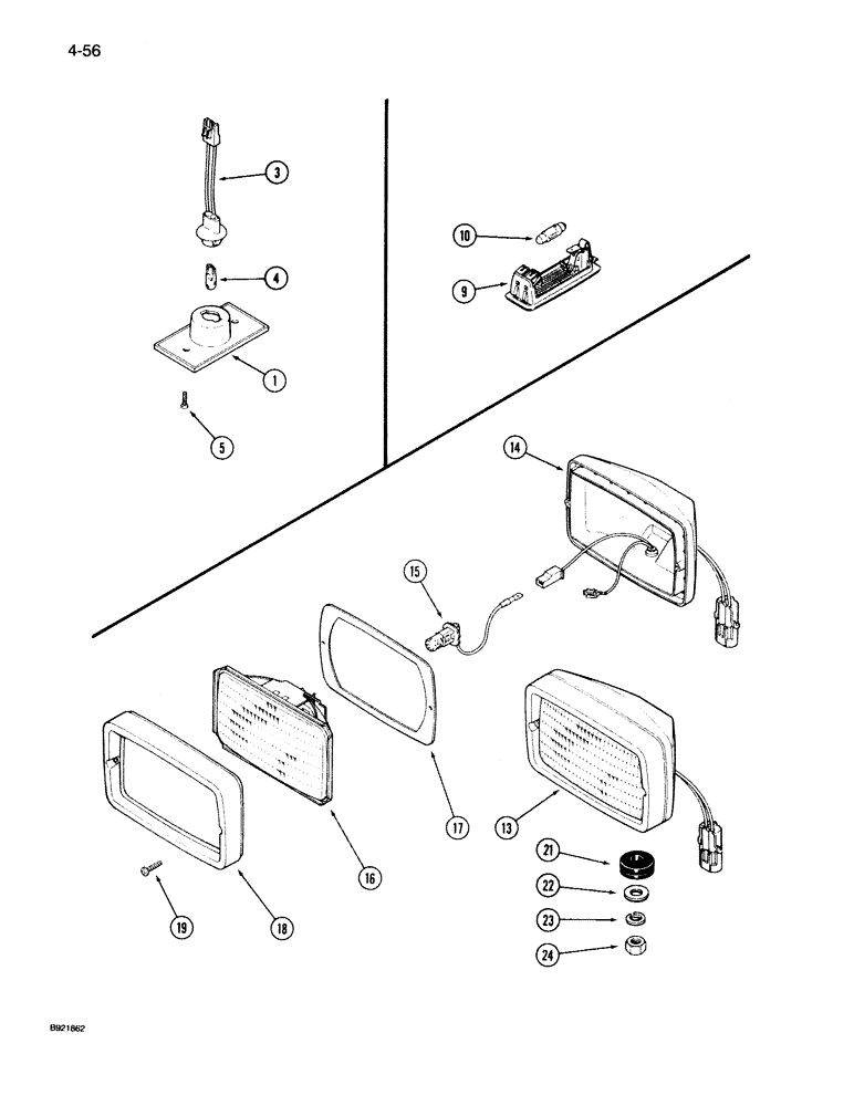 Схема запчастей Case IH 7150 - (4-056) - LAMP ASSEMBLIES, CONSOLE, DOME, AND CAB AND ROPS FLOOD LAMP (04) - ELECTRICAL SYSTEMS