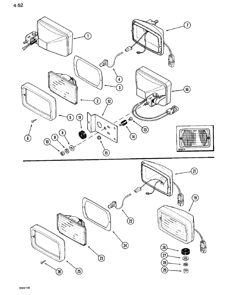 Схема запчастей Case IH 7120 - (4-52) - LAMP ASSEMBLIES, LOWER FRONT FLOOD LAMP ASSEMBLY, FENDER FLOOD LAMP ASSEMBLY (04) - ELECTRICAL SYSTEMS