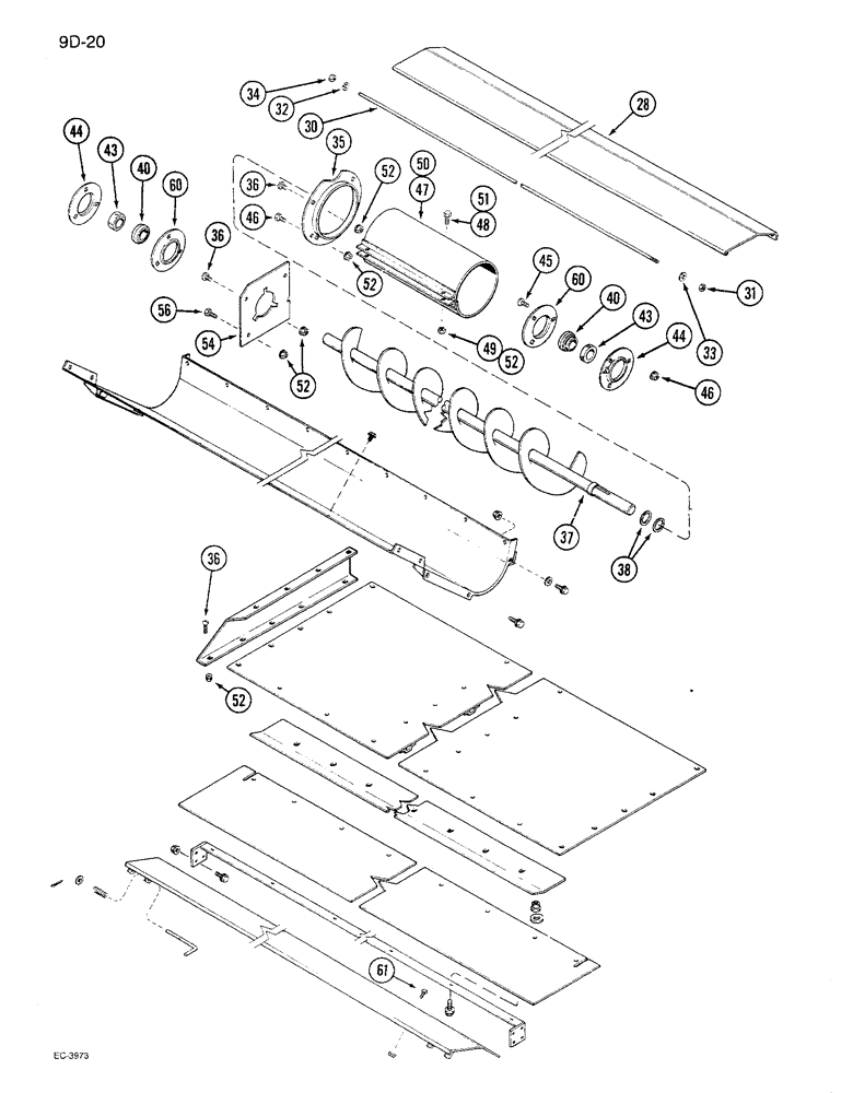 Схема запчастей Case IH 1680 - (9D-20) - TAILINGS AUGER TROUGH (CONTD) (16) - GRAIN ELEVATORS & AUGERS