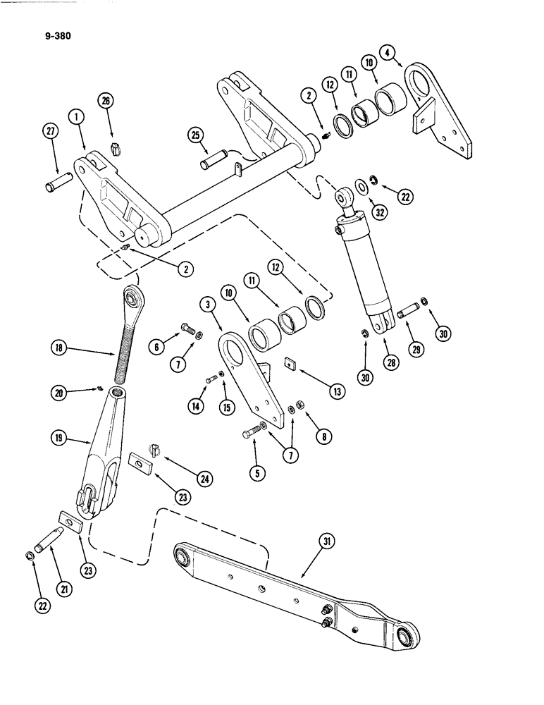 Схема запчастей Case IH 4494 - (9-380) - THREE POINT HITCH, LIFT LINKS AND ROCKSHAFT (09) - CHASSIS/ATTACHMENTS