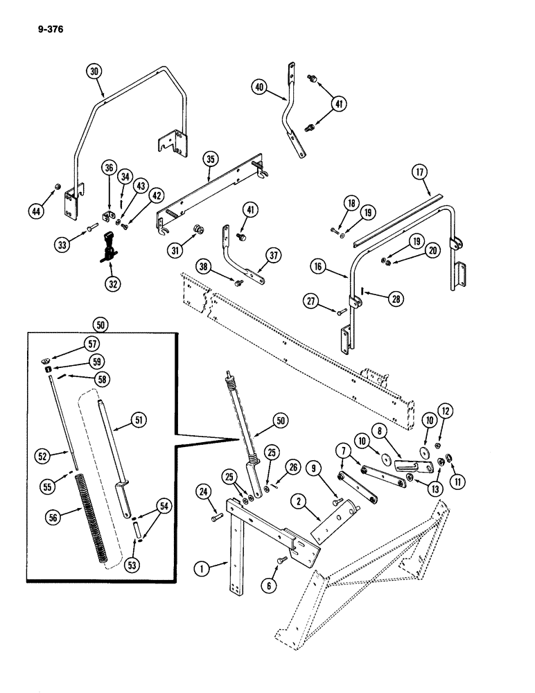 Схема запчастей Case IH 2094 - (9-376) - HOOD SUPPORTS, HINGE AND LATCH, WITH HOOD LATCH, HOOK SYSTEM (09) - CHASSIS/ATTACHMENTS