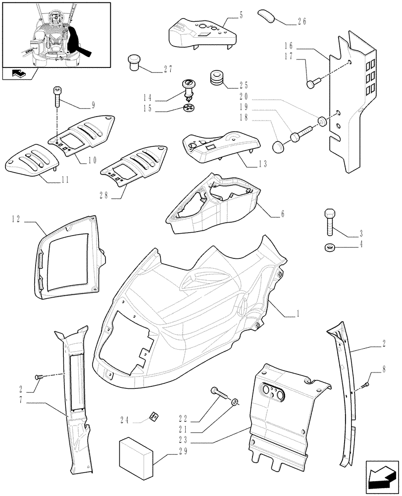 Схема запчастей Case IH PUMA 180 - (1.93.0[02C]) - CONTROLS COVER - D6801 (10) - OPERATORS PLATFORM/CAB