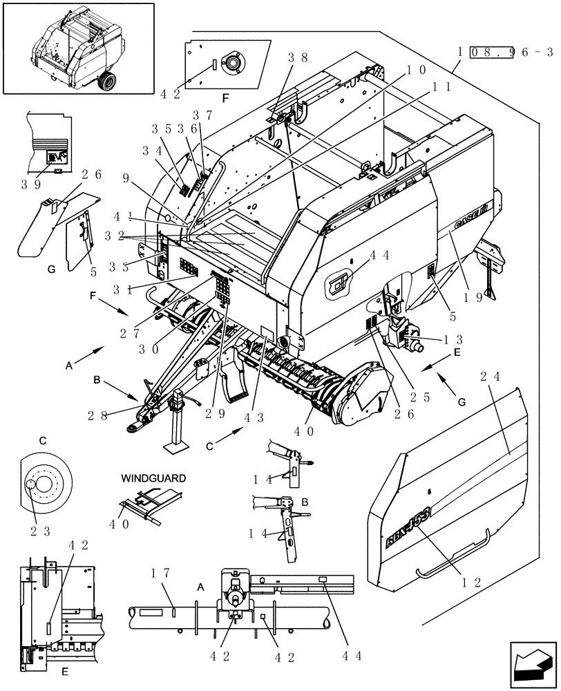 Схема запчастей Case IH RBX453 - (08.96[4]) - DECALS, LH, EUROPE & R.O.W. (08) - SHEET METAL/DECALS