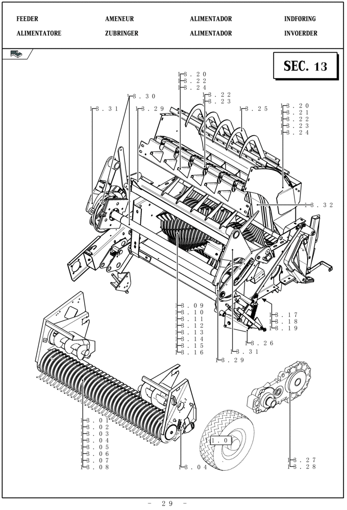 Схема запчастей Case IH LBX332P - (13.00[01]) - PICTORIAL OVERVIEW 1/1 - FEEDER (13) - FEEDER