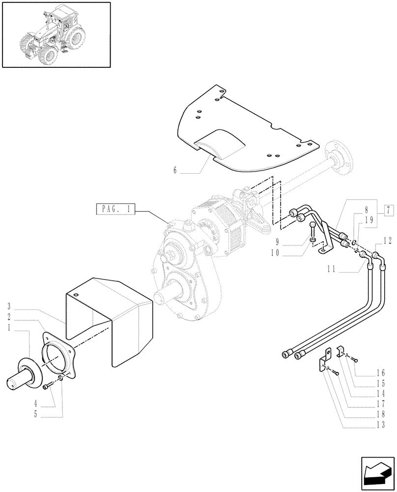 Схема запчастей Case IH MAXXUM 115 - (1.80.5[02]) - NOT INTEGRATED FRONT HPL WITH 6 SPLINES PTO - GUARDS AND PIPES - C6335 (VAR.330813) (07) - HYDRAULIC SYSTEM