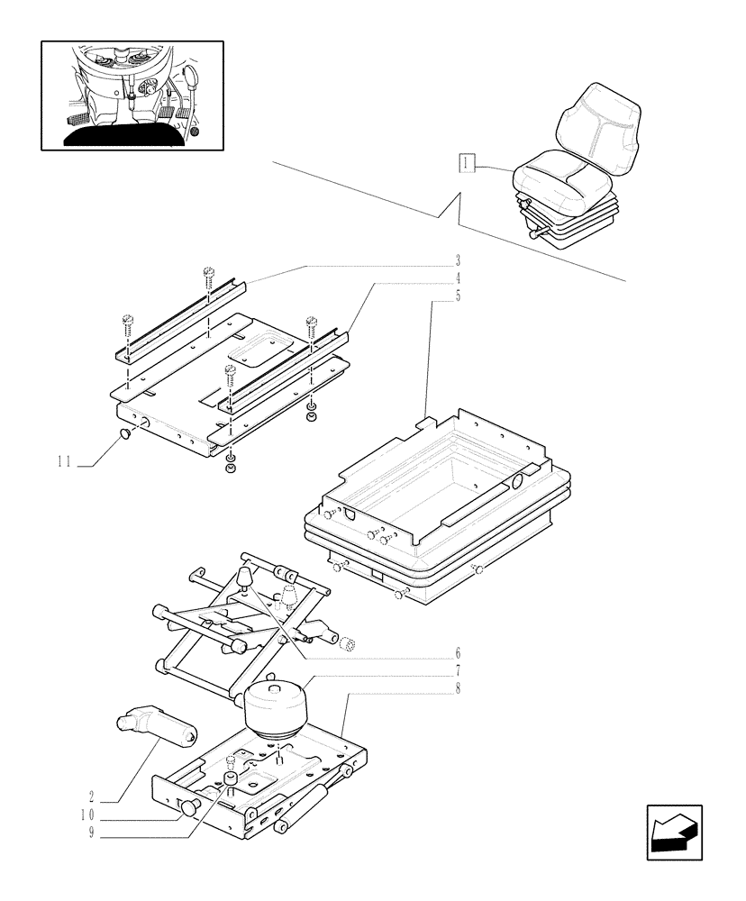 Схема запчастей Case IH JX1095N - (1.92.85/03A[02]) - (VAR.850) CASE SEAT WITH AIR SUSPENSION, BELTS AND SWITCH - W/CAB - BREAKDOWN (10) - OPERATORS PLATFORM/CAB