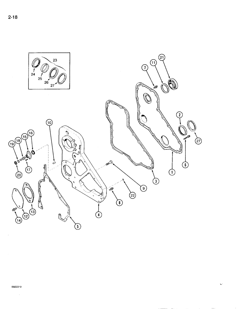 Схема запчастей Case IH 9230 - (2-018) - FRONT GEAR COVER, 6T-830 ENGINE, 6TA-830 ENGINE (02) - ENGINE