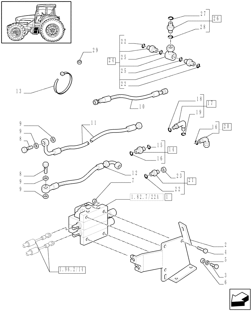 Схема запчастей Case IH MAXXUM 140 - (1.82.7/33[01]) - TWO MID MOUNTED REMOTE VALVES - PIPES AND VALVE - C6432 (VAR.331560-332560-331561-332561) (07) - HYDRAULIC SYSTEM