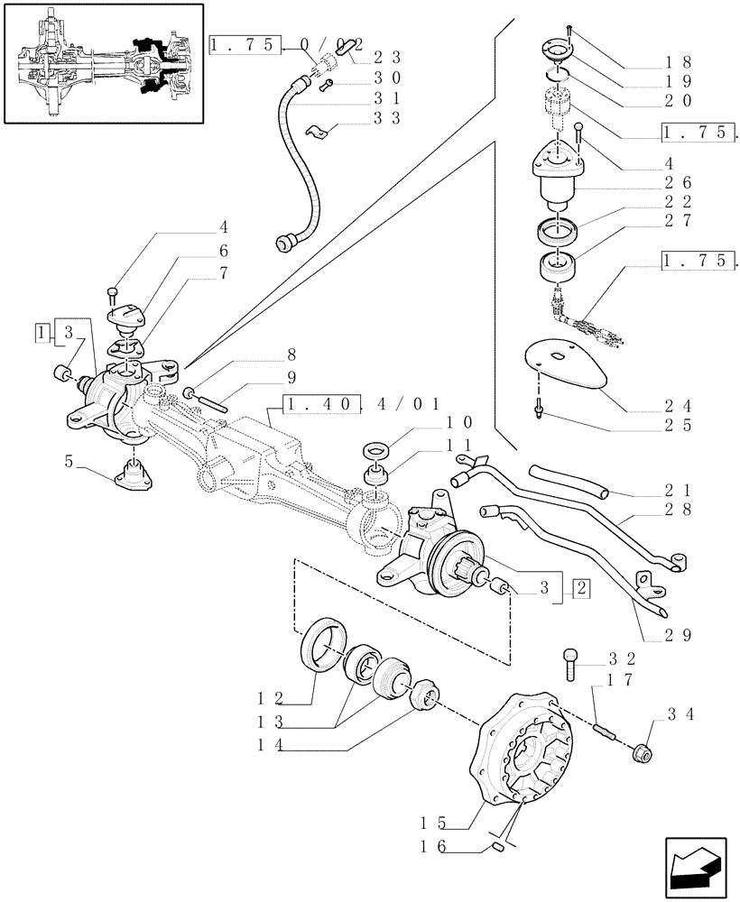 Схема запчастей Case IH MAXXUM 100 - (1.40. 4/02[01]) - (CL.3) SUSPENDED FRONT AXLE W/MULTI-PLATE DIFF. LOCK & STRG SENSOR - STEER. AXLES AND HUBS - C6449 (VAR.330414) (04) - FRONT AXLE & STEERING