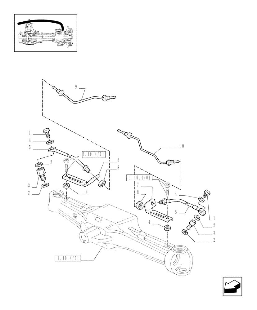 Схема запчастей Case IH JX1085C - (1.40.4/13) - (VAR.324) STANDARD FRONT AXLE W/LOCK, DIFFER. MEC. W/FRONT BRAKE (40KM/H) - PIPES (04) - FRONT AXLE & STEERING