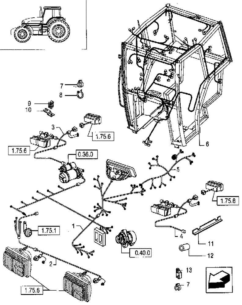 Схема запчастей Case IH JX95 - (1.75.4/02) - (VAR.007) NORTH AMERICA VERSION - VARIOUS WIRES (06) - ELECTRICAL SYSTEMS