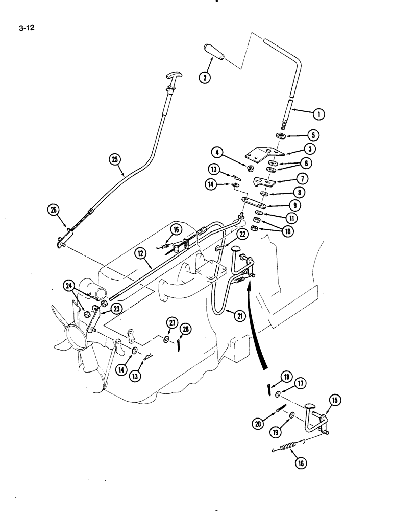 Схема запчастей Case IH 275 - (3-12) - THROTTLE CONTROLS, PRIOR TO P.I.N. CCJ0028423 (03) - FUEL SYSTEM