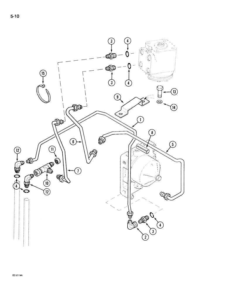 Схема запчастей Case IH 395 - (5-010[A]) - POWER STEERING TUBES, REAR, WITH 2 SPEED POWER SHIFT, MFD TRACTOR W/MECHANICAL DOG CLUTCH (05) - STEERING