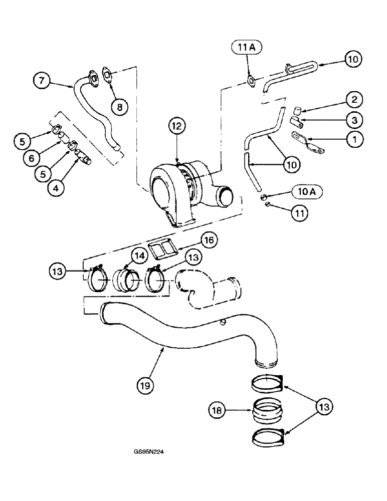 Схема запчастей Case IH DT-436 - (9D-096) - TURBOCHARGER AND CONNECTIONS - 5088 TRACTORS 