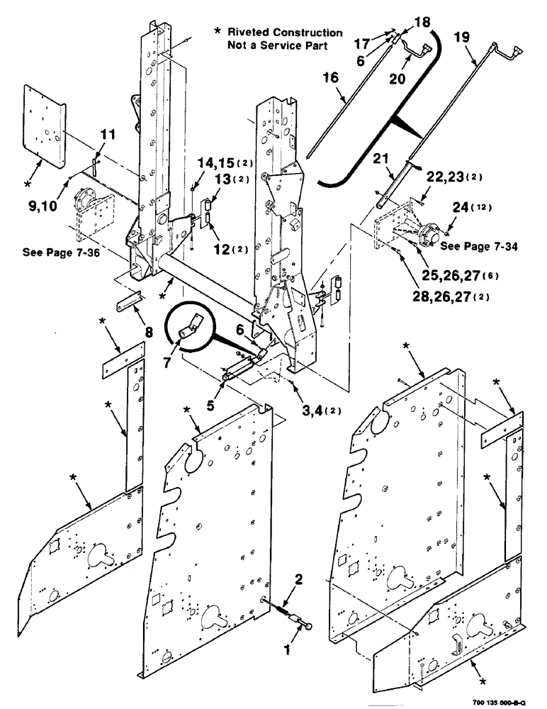 Схема запчастей Case IH 8435 - (7-08) - MAINFRAME, AXLE AND PICKUP CRANK ASSEMBLIES, SERIAL NUMBER CFH0124001 THROUGH CFH0124137 (12) - MAIN FRAME