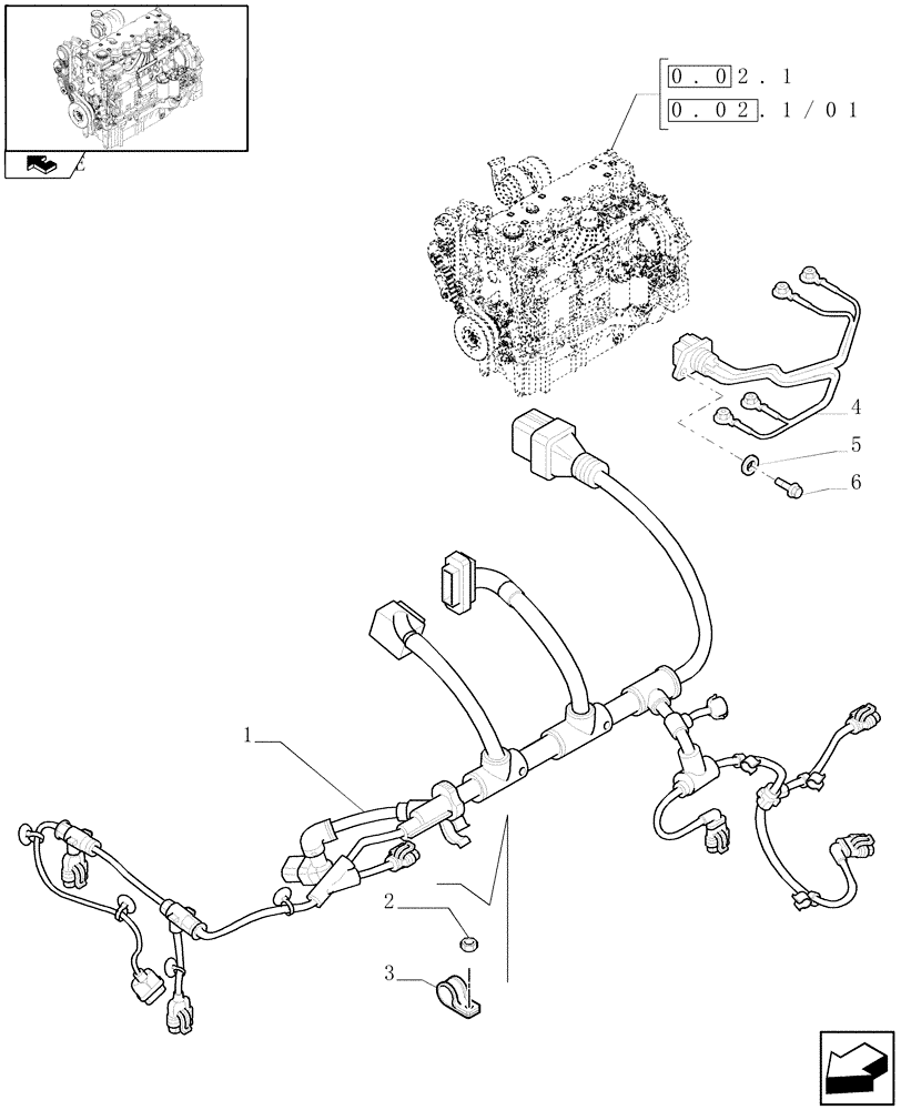 Схема запчастей Case IH MAXXUM 115 - (1.75.4[01]) - CONNECTIONS CABLE FOR ENGINE INJECTION (06) - ELECTRICAL SYSTEMS