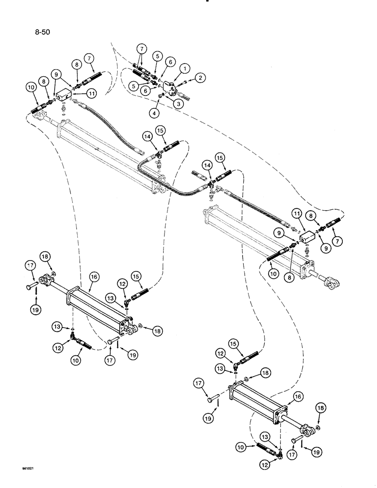 Схема запчастей Case IH 8500 - (8-50) - FRAME FOLDING LINES, SEQUENCING VALVE TO CHECK VALVES, AND OUTER FOLDING CYLINDERS, 45 WIDE DRILL (08) - HYDRAULICS