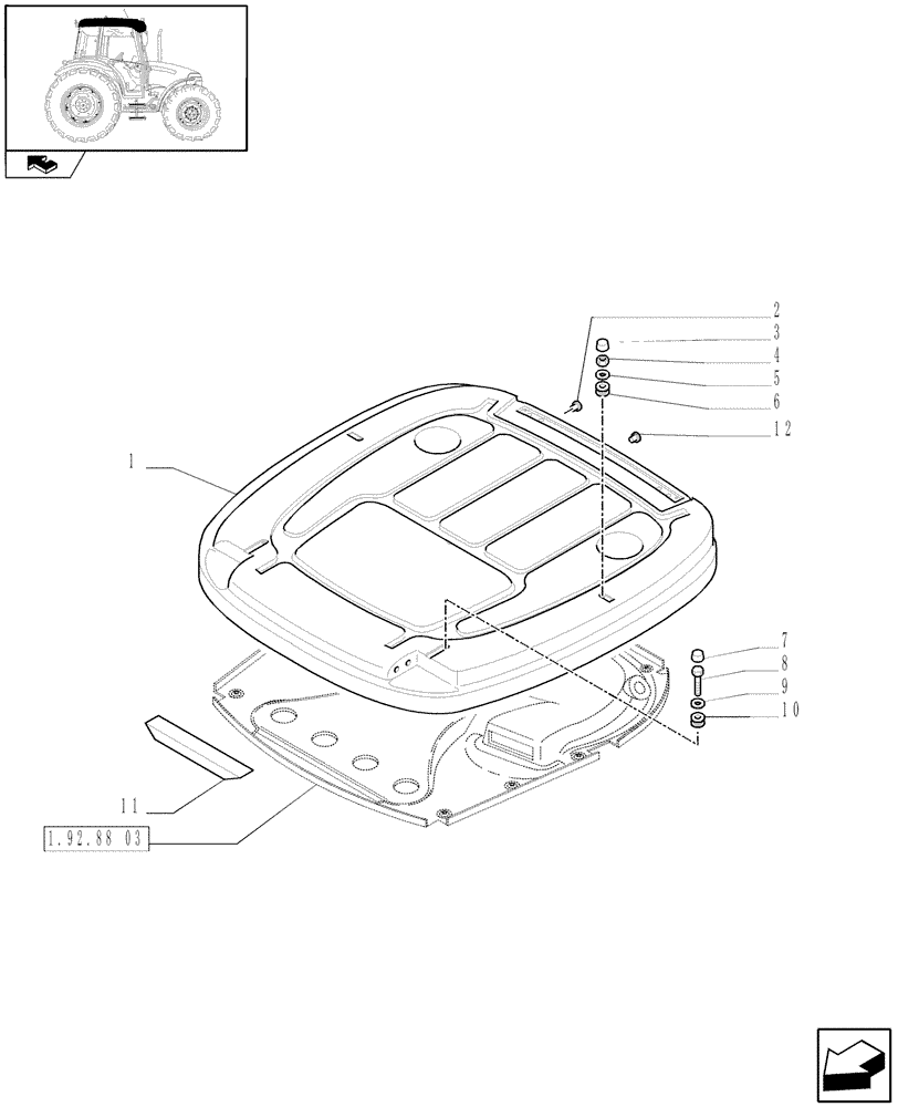 Схема запчастей Case IH FARMALL 70 - (1.92.94[01]) - CAB - ROOF (10) - OPERATORS PLATFORM/CAB