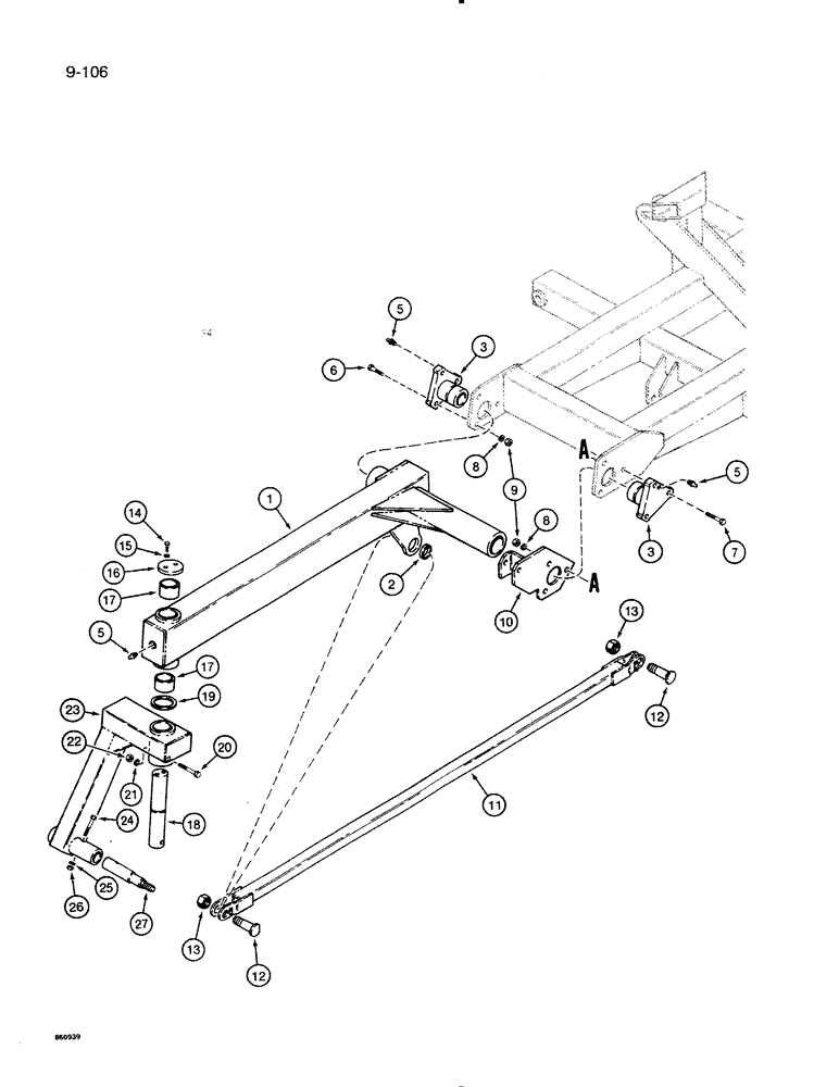 Схема запчастей Case IH 8500 - (9-106) - LIFT ASSIST PARTS, USED W/ FRAME SECTION NUMBER 6, UNITS W/O SPRING CENTERED CASTER, 45 WIDE DRILL (09) - CHASSIS/ATTACHMENTS