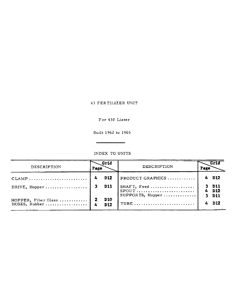 Схема запчастей Case IH 43 - (E-1) - 43 FERTILIZER UNIT - INDEX TO UNITS 