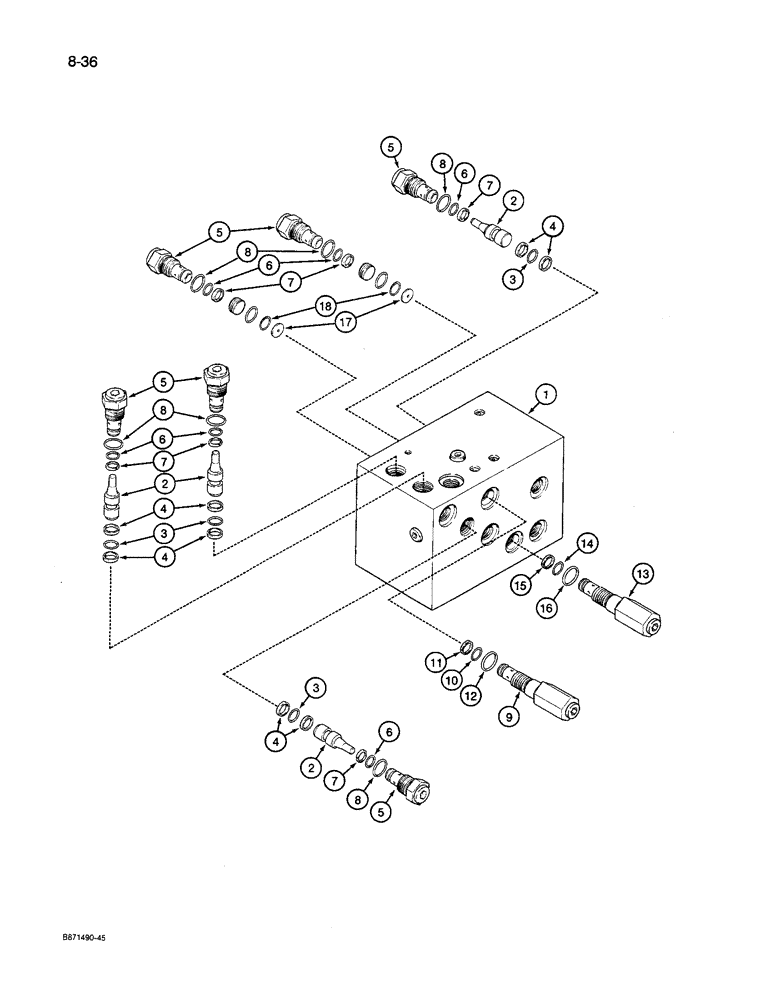 Схема запчастей Case IH 8600 - (8-36) - COMPOSITE VALVE, 85007C1 (08) - HYDRAULICS