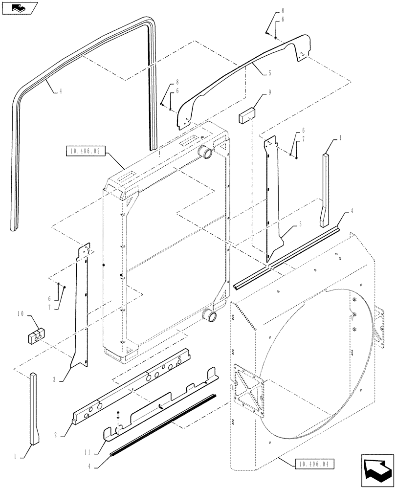 Схема запчастей Case IH TITAN 3530 - (10.406.03) - RADIATOR BAFFLE (10) - ENGINE