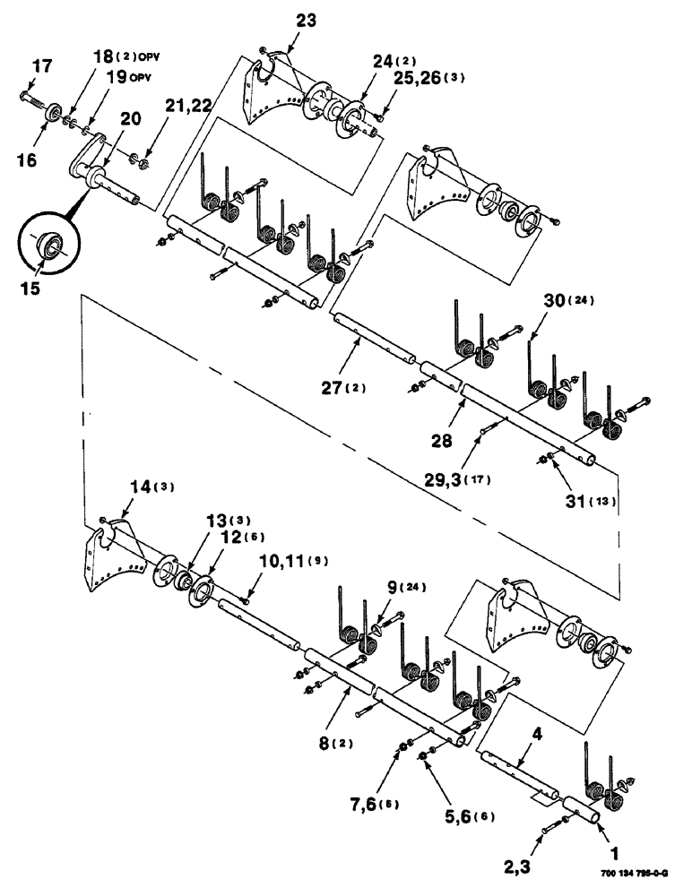 Схема запчастей Case IH 625 - (6-10) - TINE TUBE ASSEMBLY, 16 FOOT, TINE TUBE ASSEMBLY A (58) - ATTACHMENTS/HEADERS