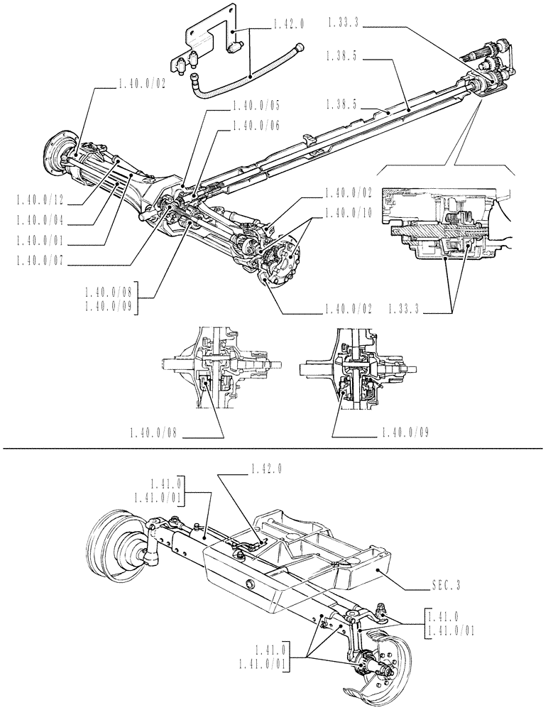 Схема запчастей Case IH MXU135 - (1.33.0) - SEC. 04 - FRONT AXLE (04) - FRONT AXLE & STEERING