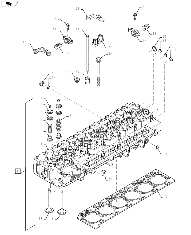 Схема запчастей Case IH MX275 - (02-21) - CYLINDER HEAD - VALVE MECHANISM, MX275, MAGNUM 275, 9.0L ENGINE ASN Z7RZ05009 (02) - ENGINE