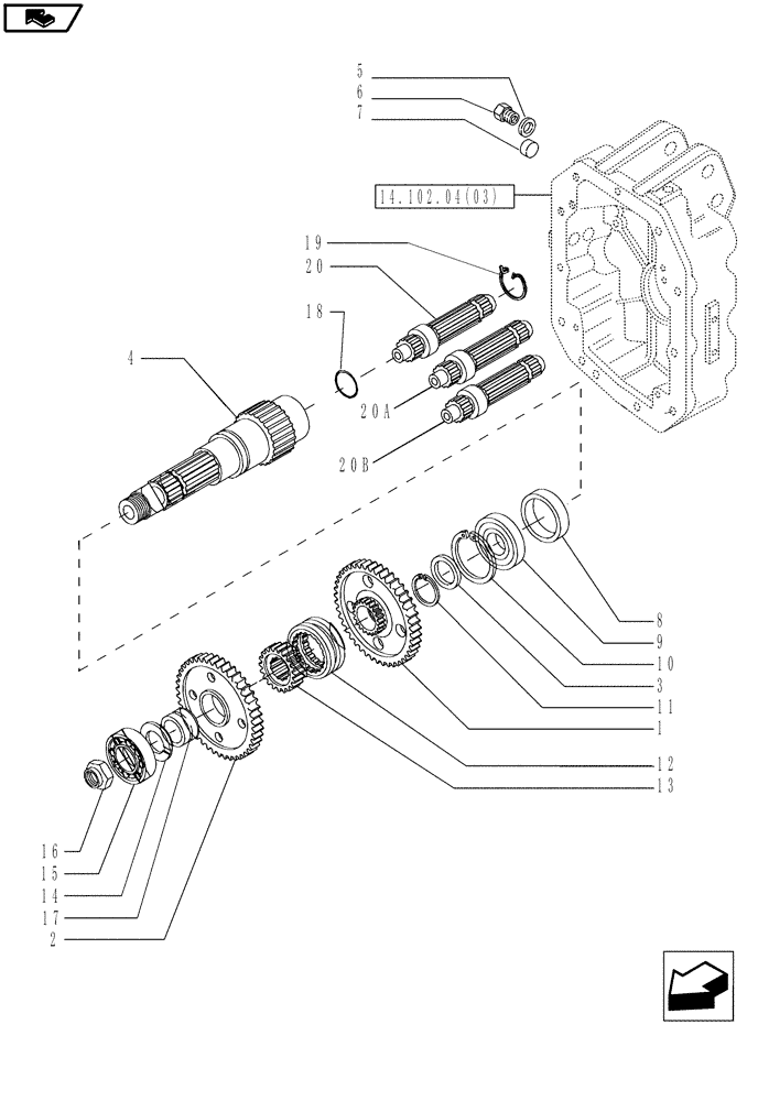 Схема запчастей Case IH MAGNUM 190 - (14.102.04[01]) - PTO 540/1000 RPM, SHAFT & GEARS, WITH POWERSHIFT TRANSMISSION (14) - MAIN GEARBOX & DRIVE