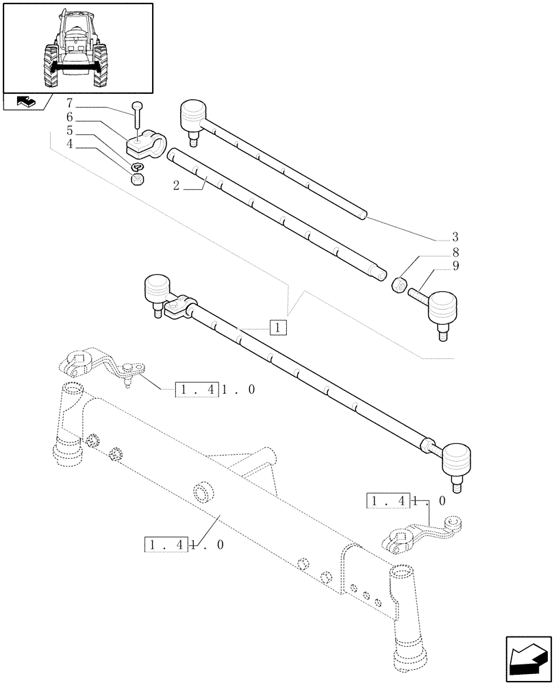 Схема запчастей Case IH FARMALL 95U - (1.41.0/ B) - 2WD FRONT AXLE - TRANSVERSAL STEERING TIE-ROD - C6086 (VAR.330403) (04) - FRONT AXLE & STEERING