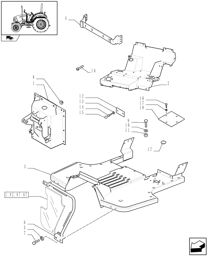 Схема запчастей Case IH FARMALL 70 - (1.92.87[04]) - MUDGUARDS AND FOOTBOARDS - L/CAB - C6752 (10) - OPERATORS PLATFORM/CAB