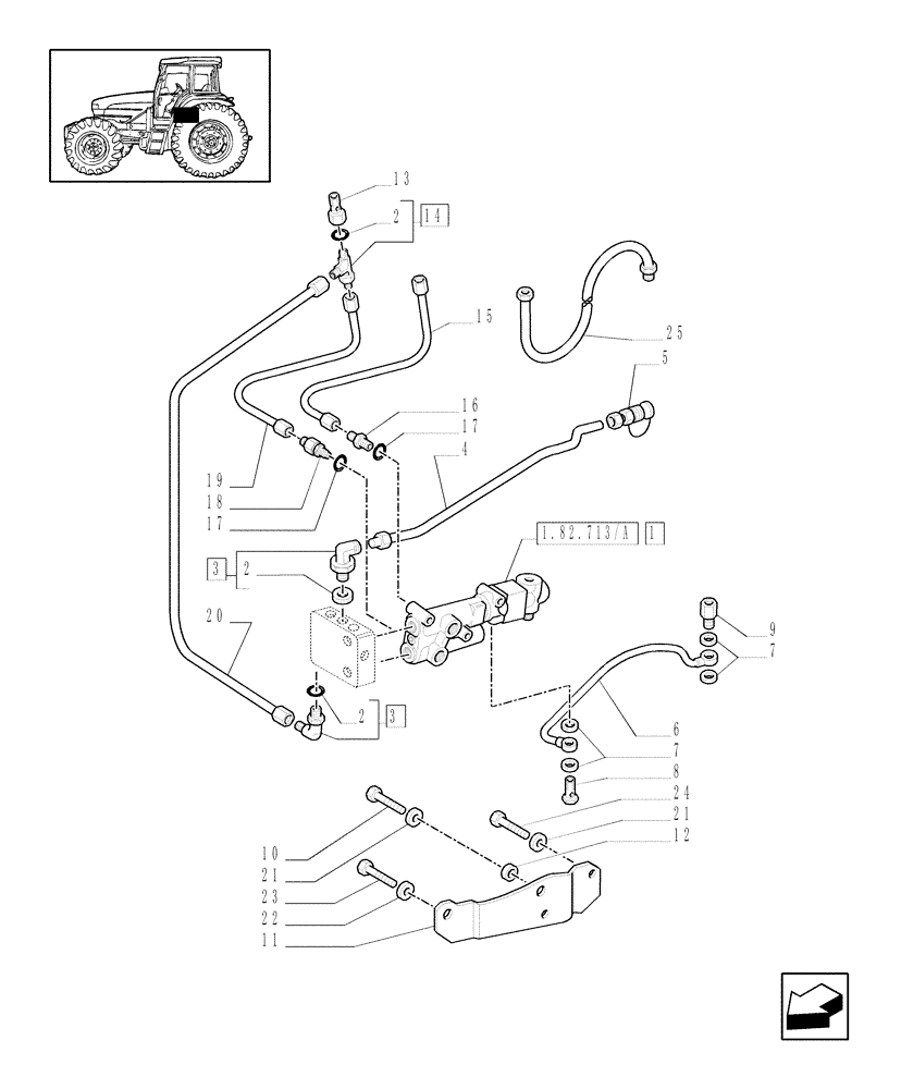 Схема запчастей Case IH JX80U - (1.82.713/05[01]) - (VAR.418) TRAILER BRAKE VALVE (WITH DISTRIBUTOR BOSCH) ITALY - HYDRAULIC VALVES (07) - HYDRAULIC SYSTEM