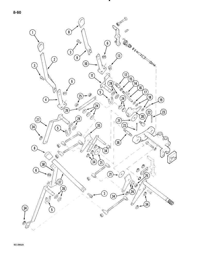 Схема запчастей Case IH 695 - (8-60) - DRAFT CONTROL, EXTERNAL LEVERS AND LINKAGE, WITH CAB (08) - HYDRAULICS