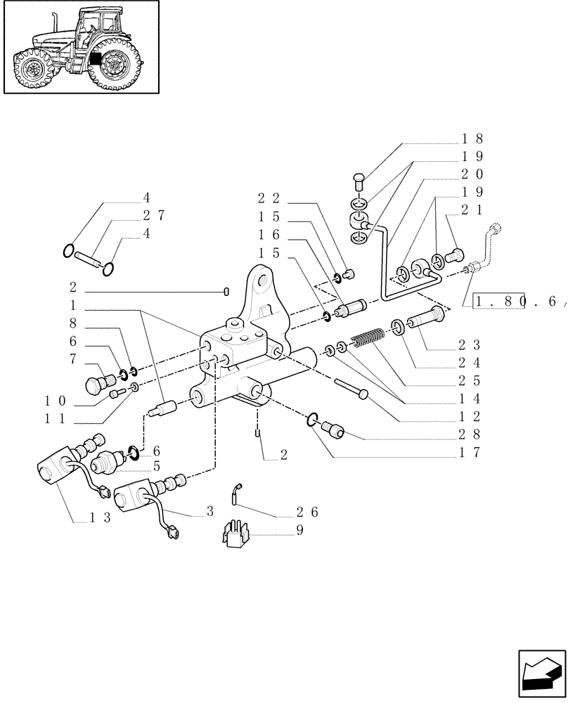 Схема запчастей Case IH JX90U - (1.33.2/11) - (VAR.007) NASO - POWER TAKEOFF - SOLENOID VALVES & SUPPORT (04) - FRONT AXLE & STEERING