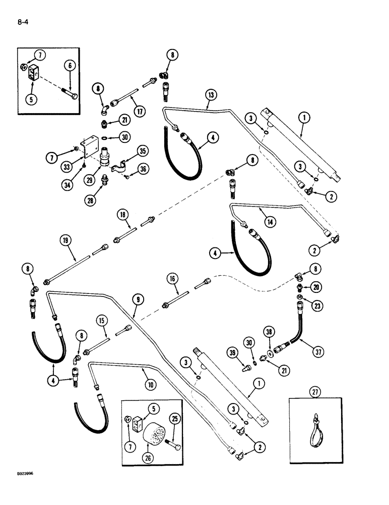 Схема запчастей Case IH 1010 - (8-04) - REEL FORE AND AFT HYDRAULIC SYSTEM, 15.0, 17.5 AND 20.0 FOOT HEADER (35) - HYDRAULIC SYSTEMS