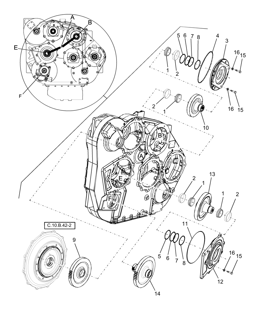 Схема запчастей Case IH AFX8010 - (C.10.B.42[4]) - PTO, COVERS, OUTPUT GEARS, ENGINE GEARBOX C - Power Train