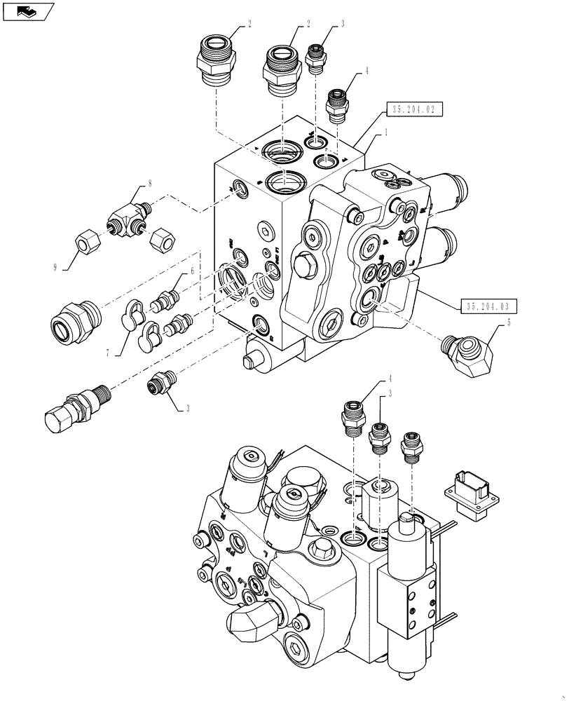 Схема запчастей Case IH 7230 - (35.204.09) - HYDRAULIC MAIN VALVE INSTALLATION (35) - HYDRAULIC SYSTEMS