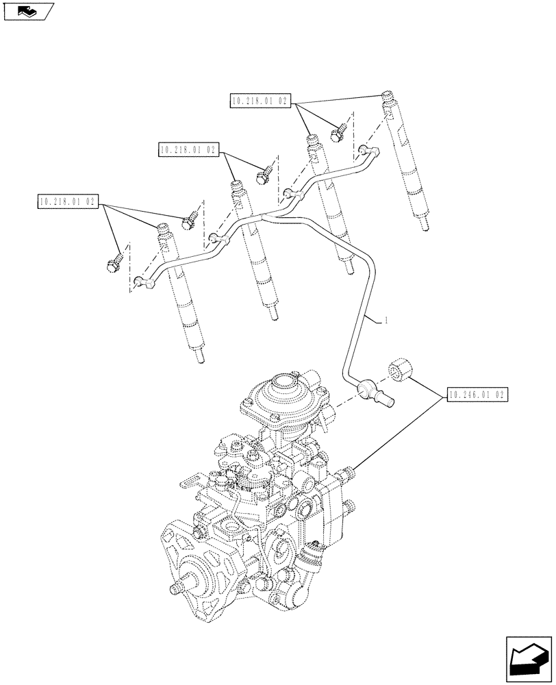 Схема запчастей Case IH FARMALL 75A - (10.218.04[02]) - FUEL INJECTOR - RETURN LINE (10) - ENGINE