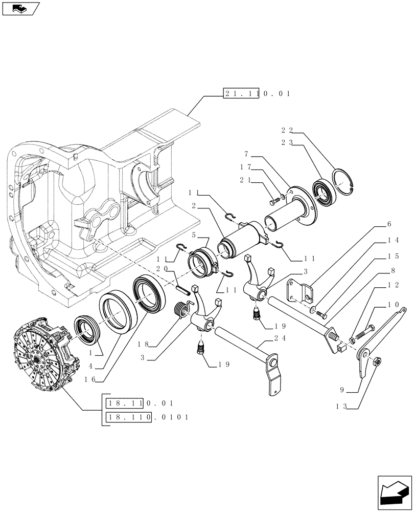 Схема запчастей Case IH FARMALL 75C - (18.100.0101) - CLUTCH LEVERS LINKS - L/CAB (18) - CLUTCH