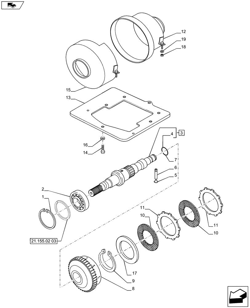 Схема запчастей Case IH PUMA 215 - (21.155.02[01]) - ENGAGEMENT CLUTCH CONTROL - SHAFT AND DISKS (21) - TRANSMISSION