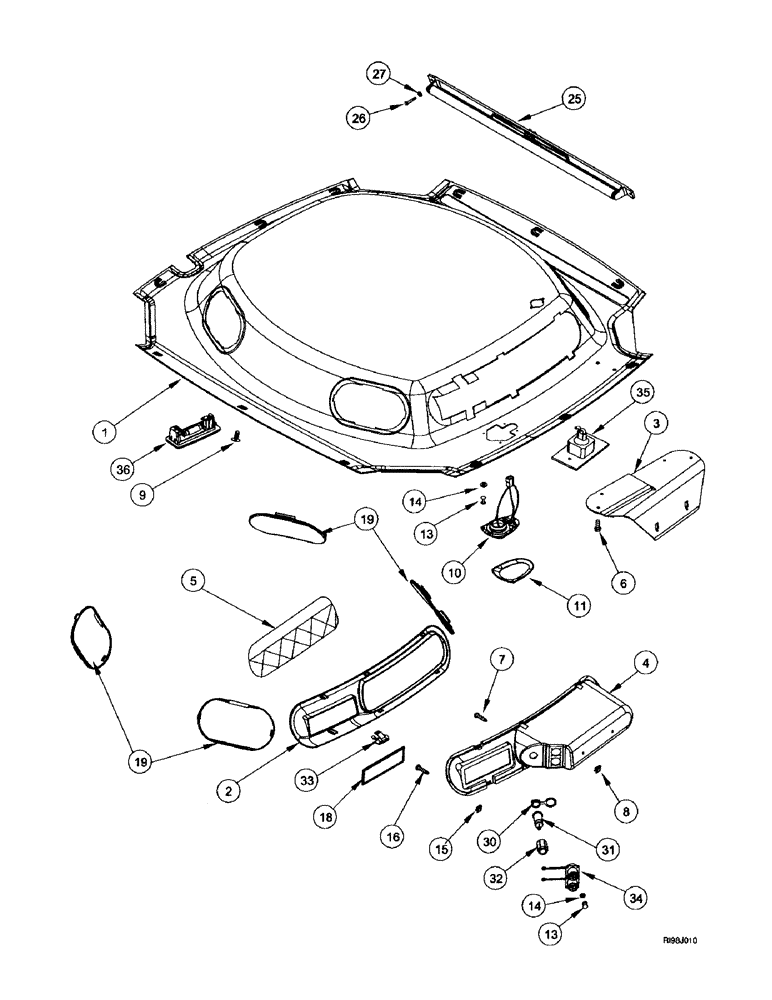 Схема запчастей Case IH MX270 - (9-052) - CAB, HEADLINER, DELUXE TRIM (09) - CHASSIS/ATTACHMENTS