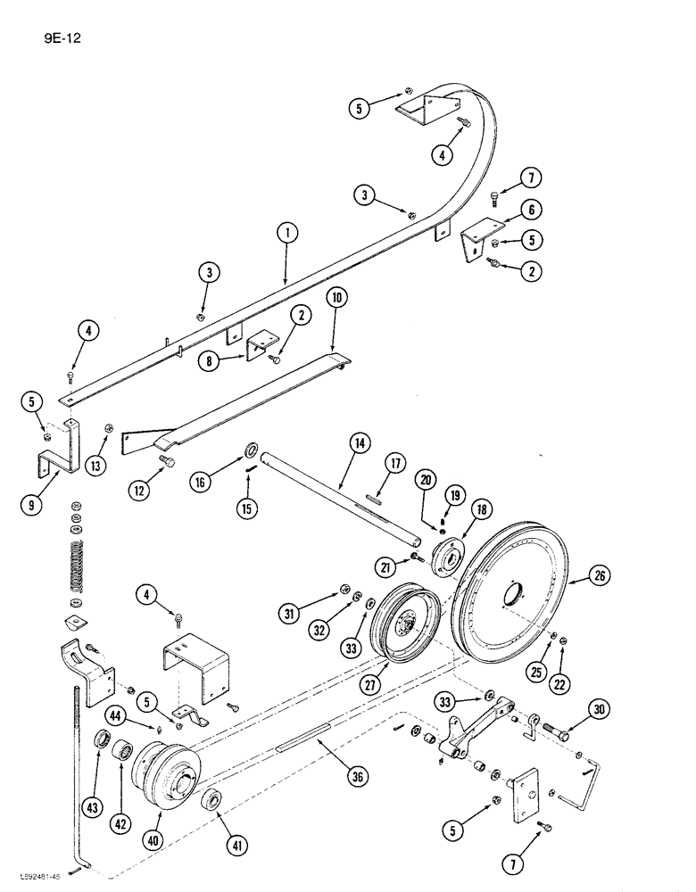 Схема запчастей Case IH 1680 - (9E-12) - GRAIN TANK UNLOADER BELT DRIVE, PRIOR TO P.I.N. JJC0115352 (17) - GRAIN TANK & UNLOADER