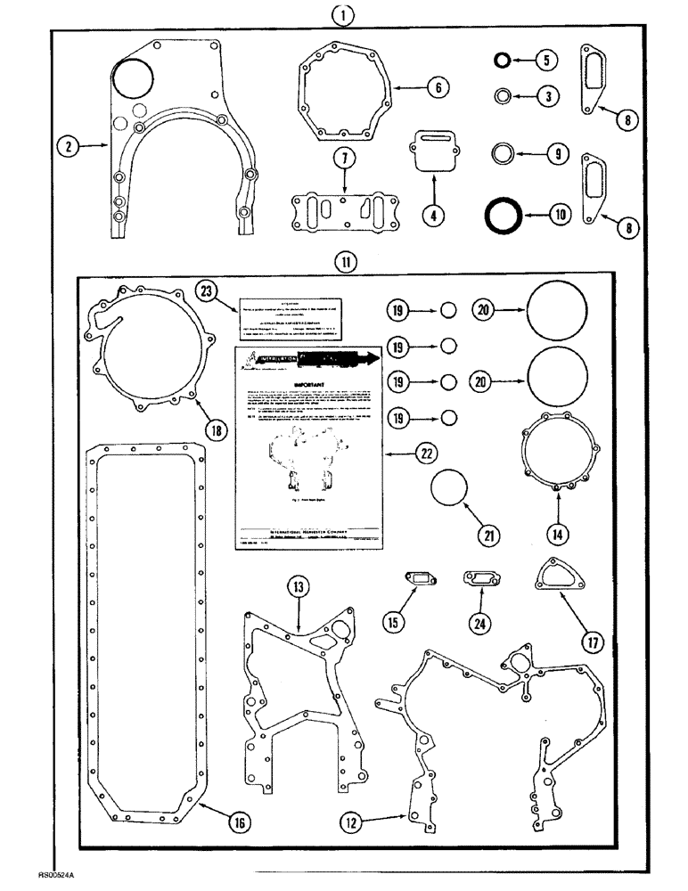 Схема запчастей Case IH 1680 - (2-52) - CYLINDER BLOCK GASKET KIT, DTI-466C DIESEL ENGINE (01) - ENGINE