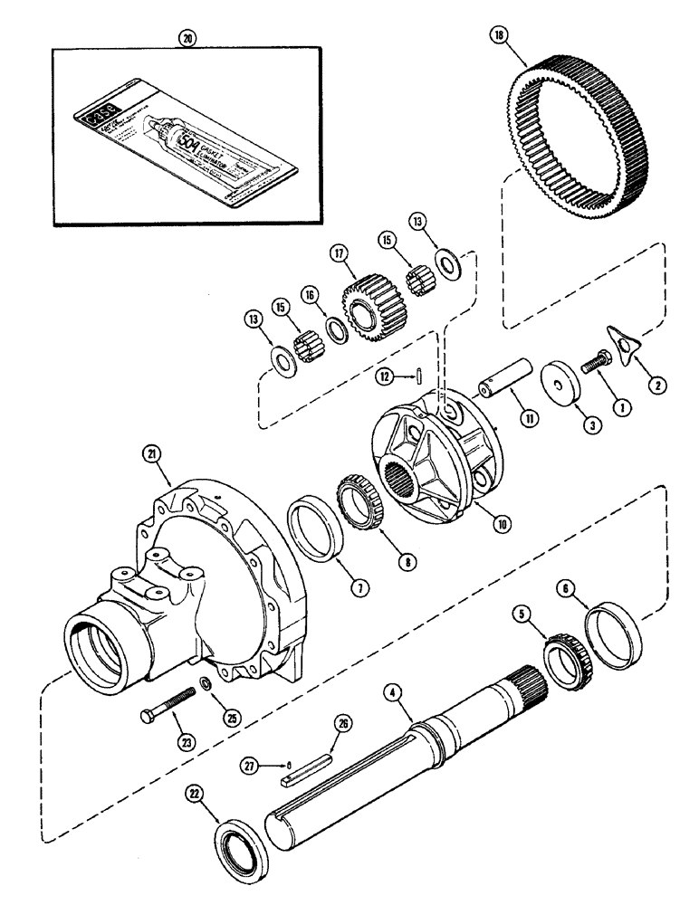 Схема запчастей Case IH 2590 - (6-202) - REAR AXLE, HOUSING AND PLANETARY GEARS, SHORT AXLE, 32-5/8 INCHES LONG (828.55MM) (06) - POWER TRAIN