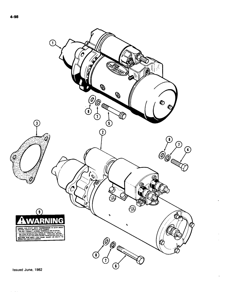 Схема запчастей Case IH 4490 - (4-098) - STARTER MOUNTING (04) - ELECTRICAL SYSTEMS