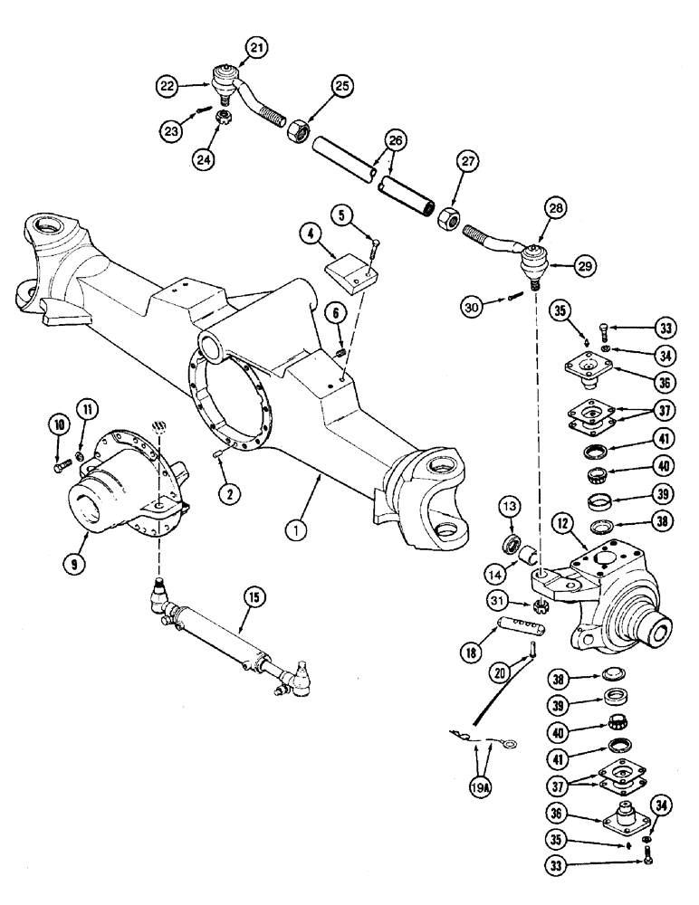 Схема запчастей Case IH 8920 - (5-028) - FRONT AXLE HOUSING, STEERING KNUCKLE AND TIE ROD, MFD TRACTOR (05) - STEERING