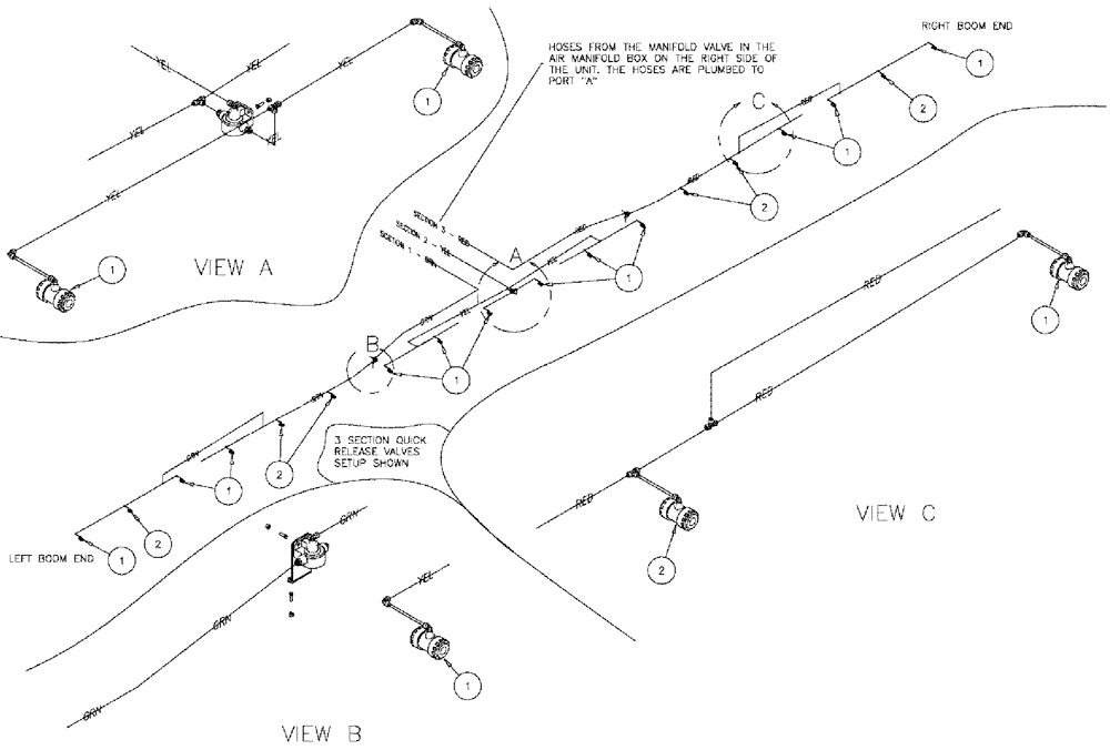 Схема запчастей Case IH 610 - (05-035) - NOZZLE STOP, 60/85 BOOM, 3 SECTION, 60" SPACING Liquid Plumbing